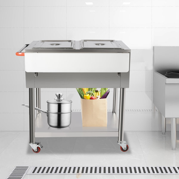 Prep & Savour 2Pot Commercial Electric Steam Table 2 Lockable Wheels